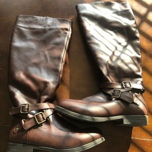 Knee boots with ankle straps